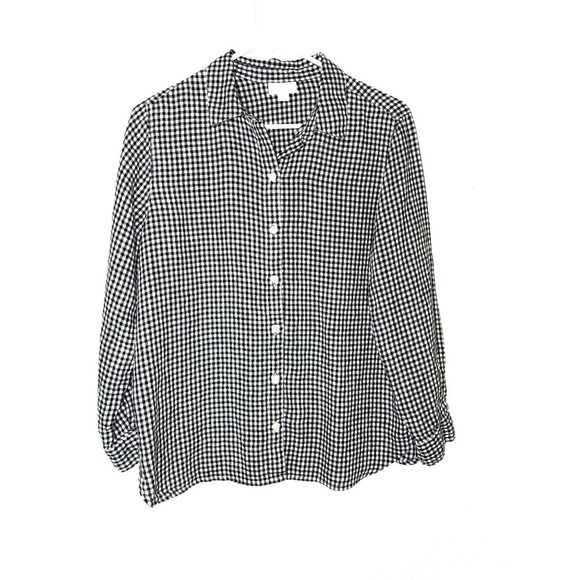 J. Jill Love Linen Gingham Long Sleeve Button-Down Top Size Small Petite - Picture 1 of 7